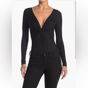 Topshop Twist Front Bodysuit Long Sleeve Sz 4 in Black